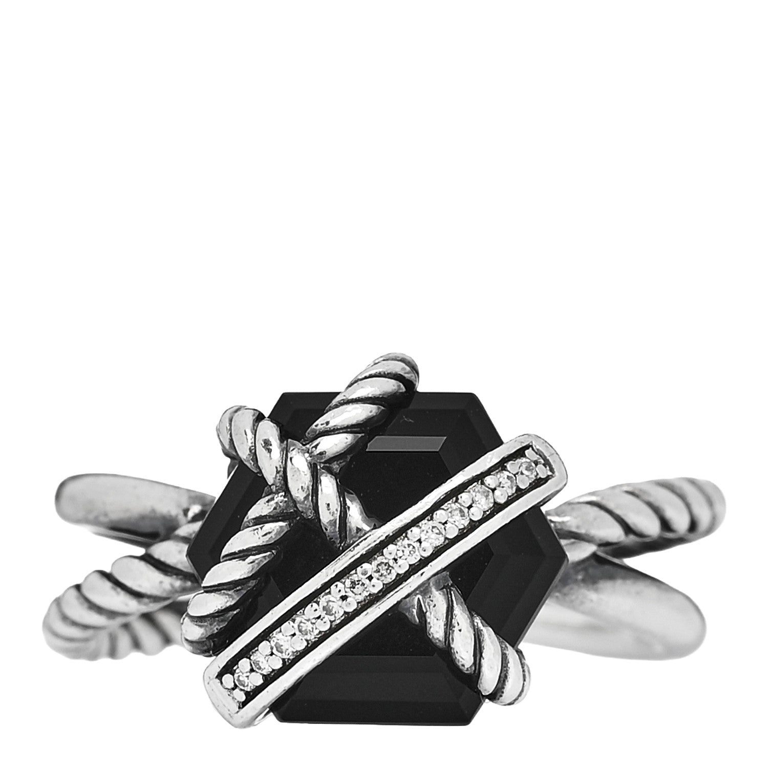 David Yurman Sterling Silver Diamond Black Onyx 10mm Cable Wrap Ring 52 6 1 of 5