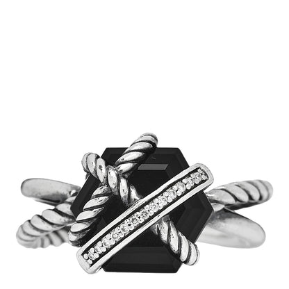 David Yurman Sterling Silver Diamond Black Onyx 10mm Cable Wrap Ring 52 6 1 of 5