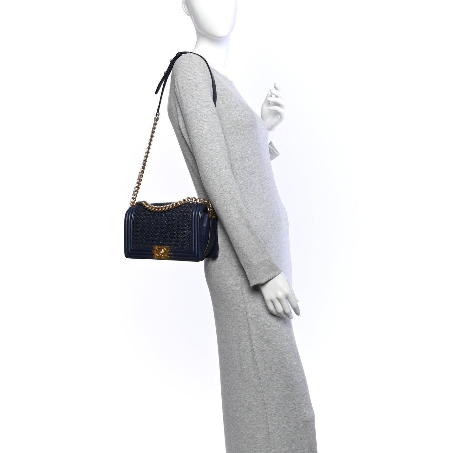 Lambskin Braided Woven Medium Boy Flap  Navy