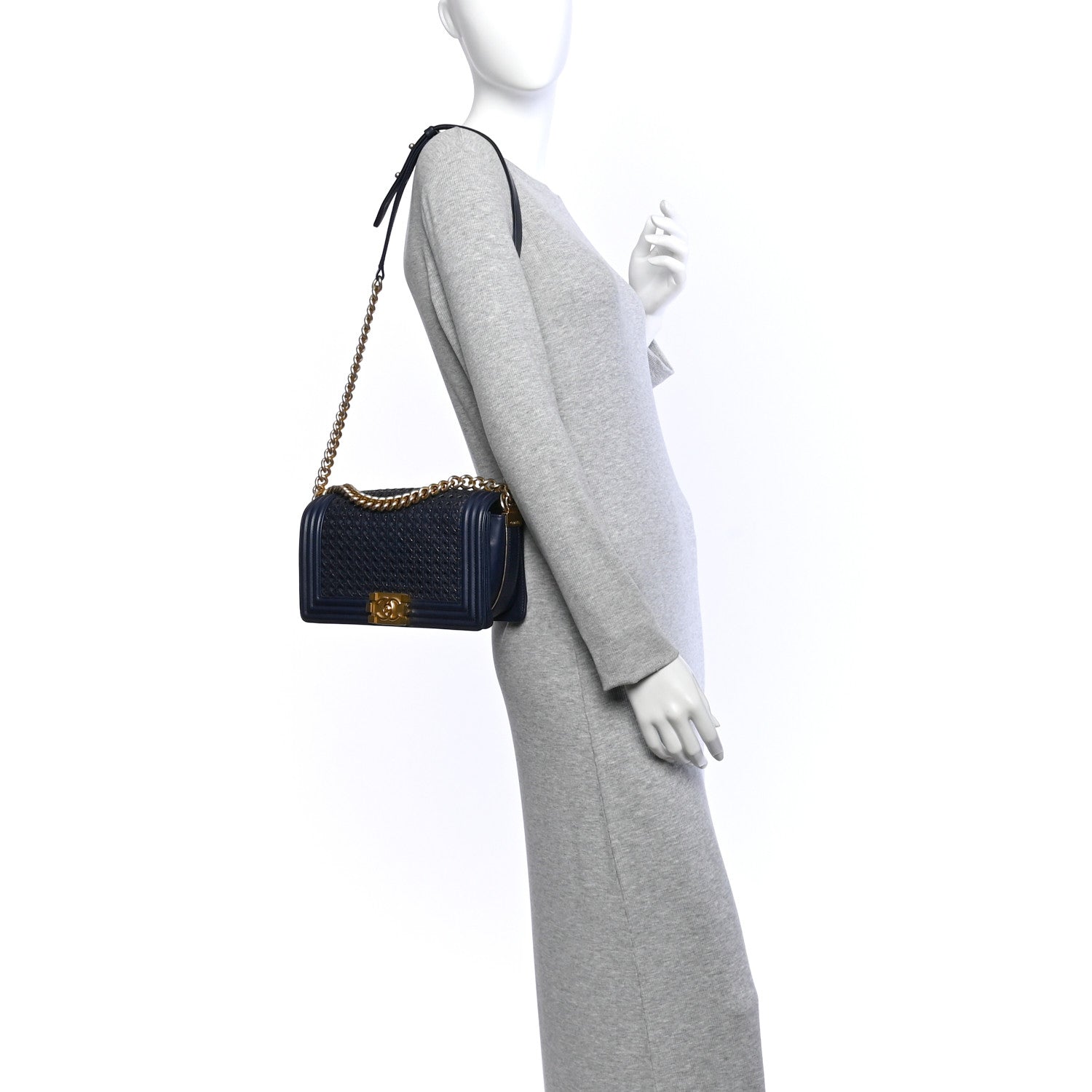 Chanel Lambskin Braided Woven Medium Boy Flap  Navy 2 of 10