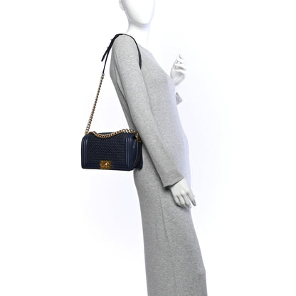 Chanel Lambskin Braided Woven Medium Boy Flap  Navy 2 of 10