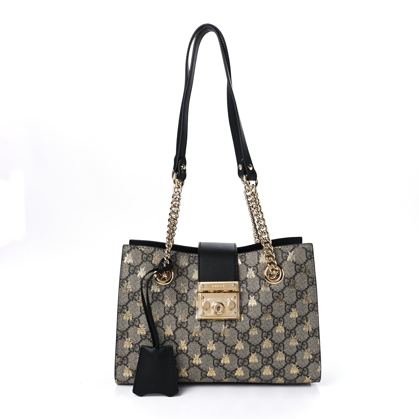 GG Supreme Monogram Bees Small Padlock Tote Beige Oro Black