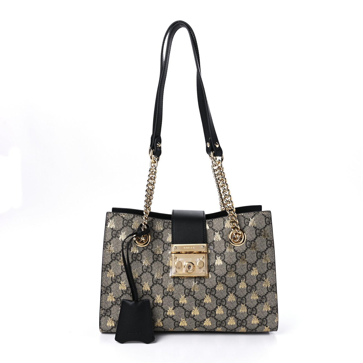 Gucci GG Supreme Monogram Bees Small Padlock Tote Beige Oro Black 1 of 12