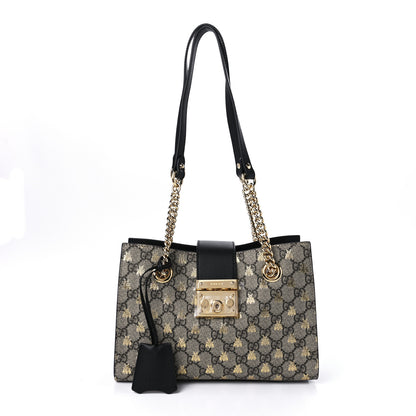 Gucci GG Supreme Monogram Bees Small Padlock Tote Beige Oro Black 1 of 12