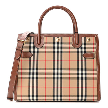 Burberry Calfskin Vintage Check Two Handle Title Bag Archive Beige 1 of 9