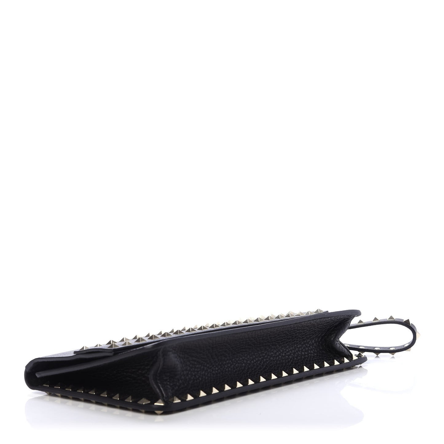 Pebbled Calfskin Rockstud Side Slip Wristlet Clutch Black