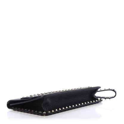 Valentino Garavani Pebbled Calfskin Rockstud Side Slip Wristlet Clutch Black 4 of 9