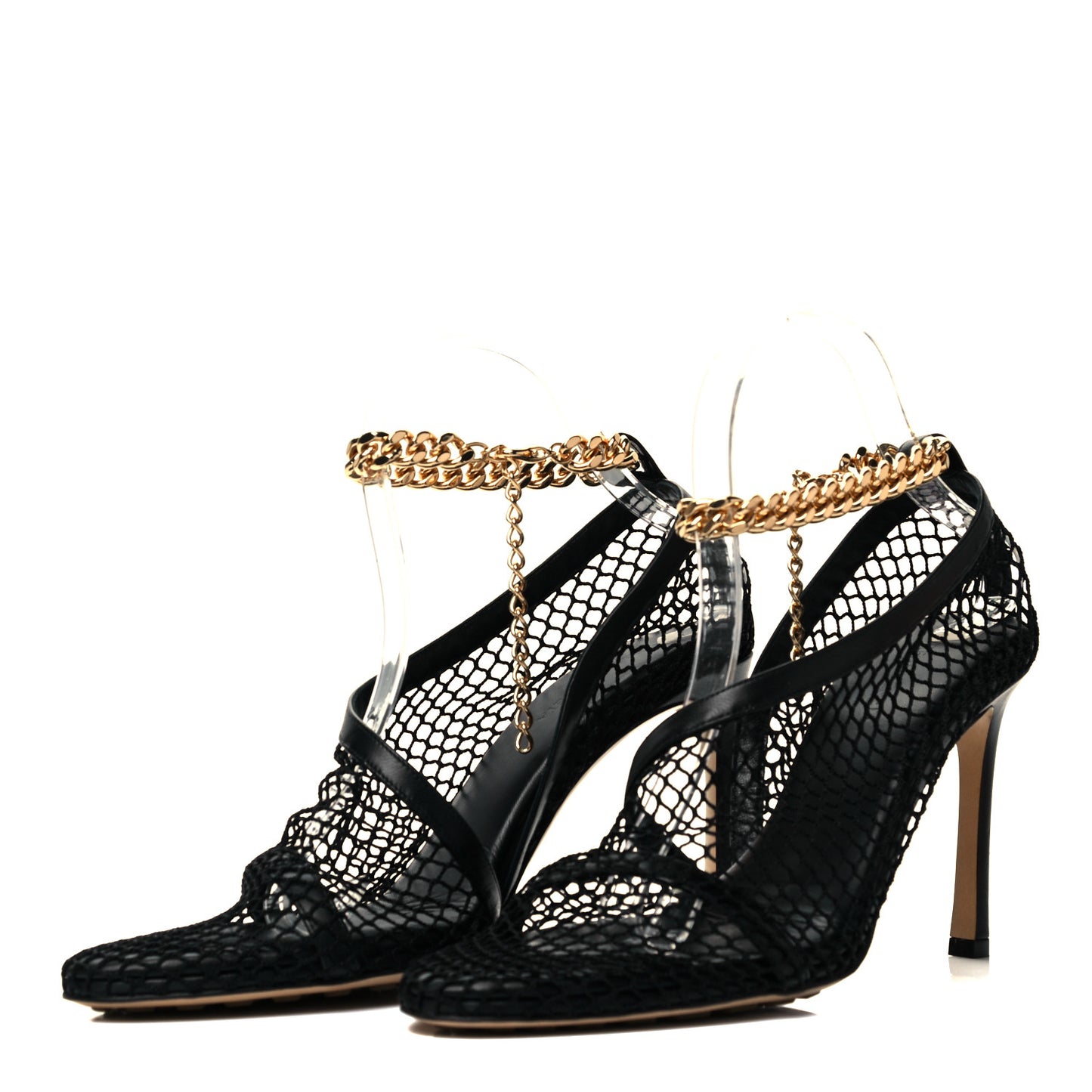 Mesh Nappa Chunky Chain Sandals 38.5 Black