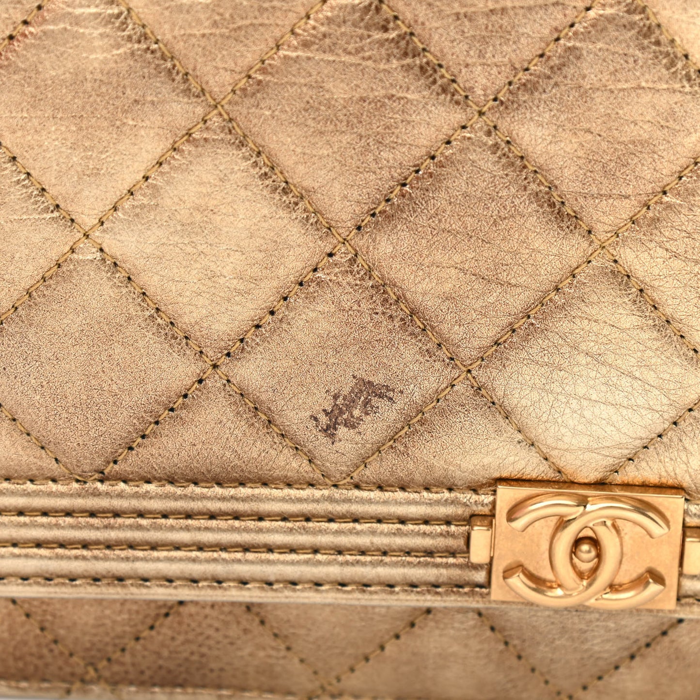 Distressed Calfskin Quilted Boy Wallet On Chain WOC Gold