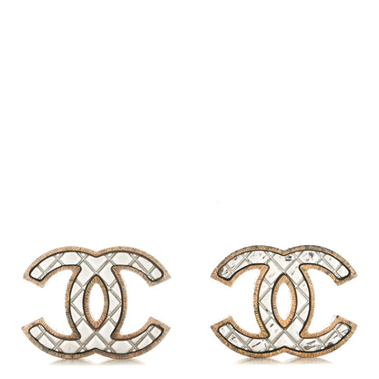 Chanel Metal Quilted CC Earrings Gold White 1 of 4