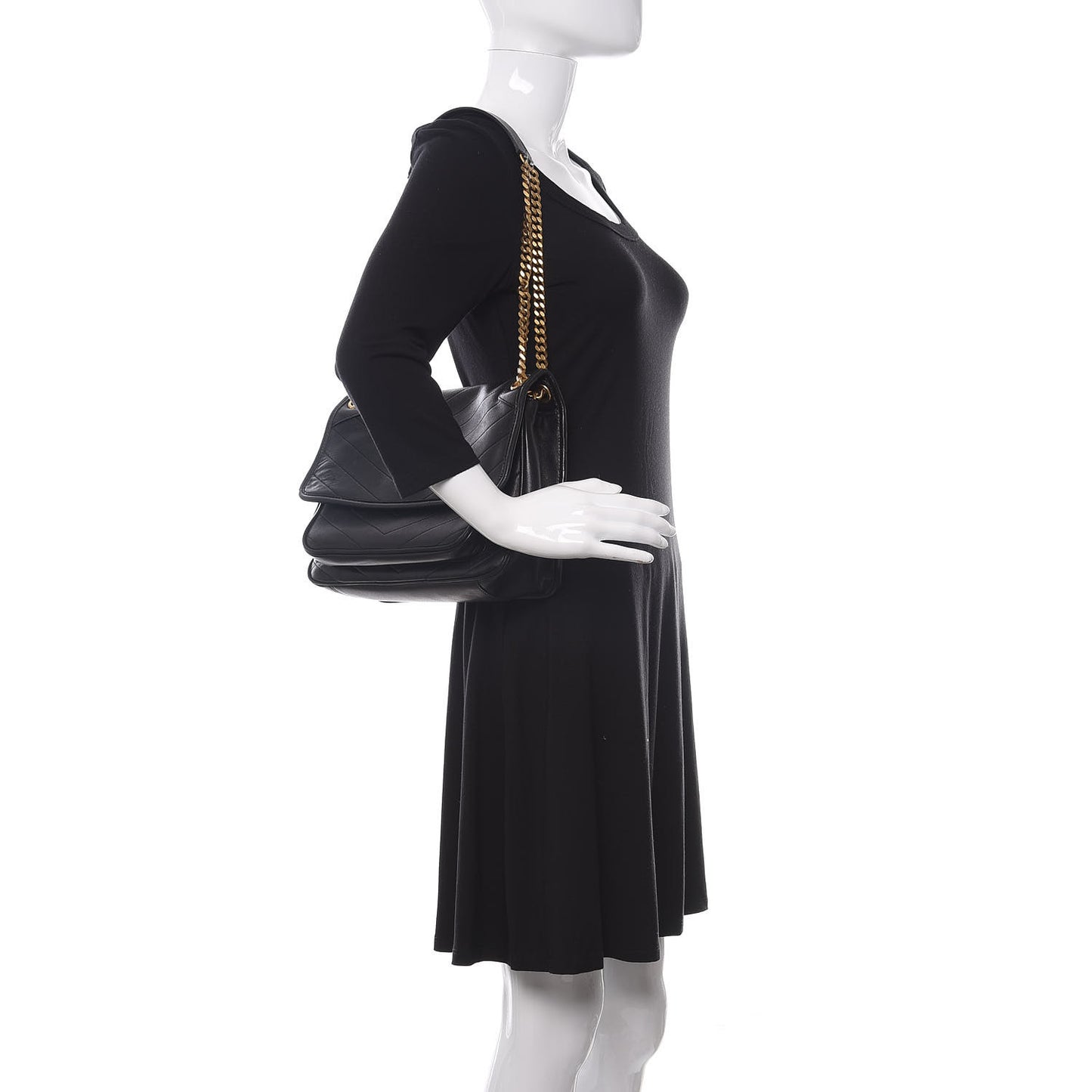 Lambskin Matelasse Monogram Medium Niki Chain Satchel Black