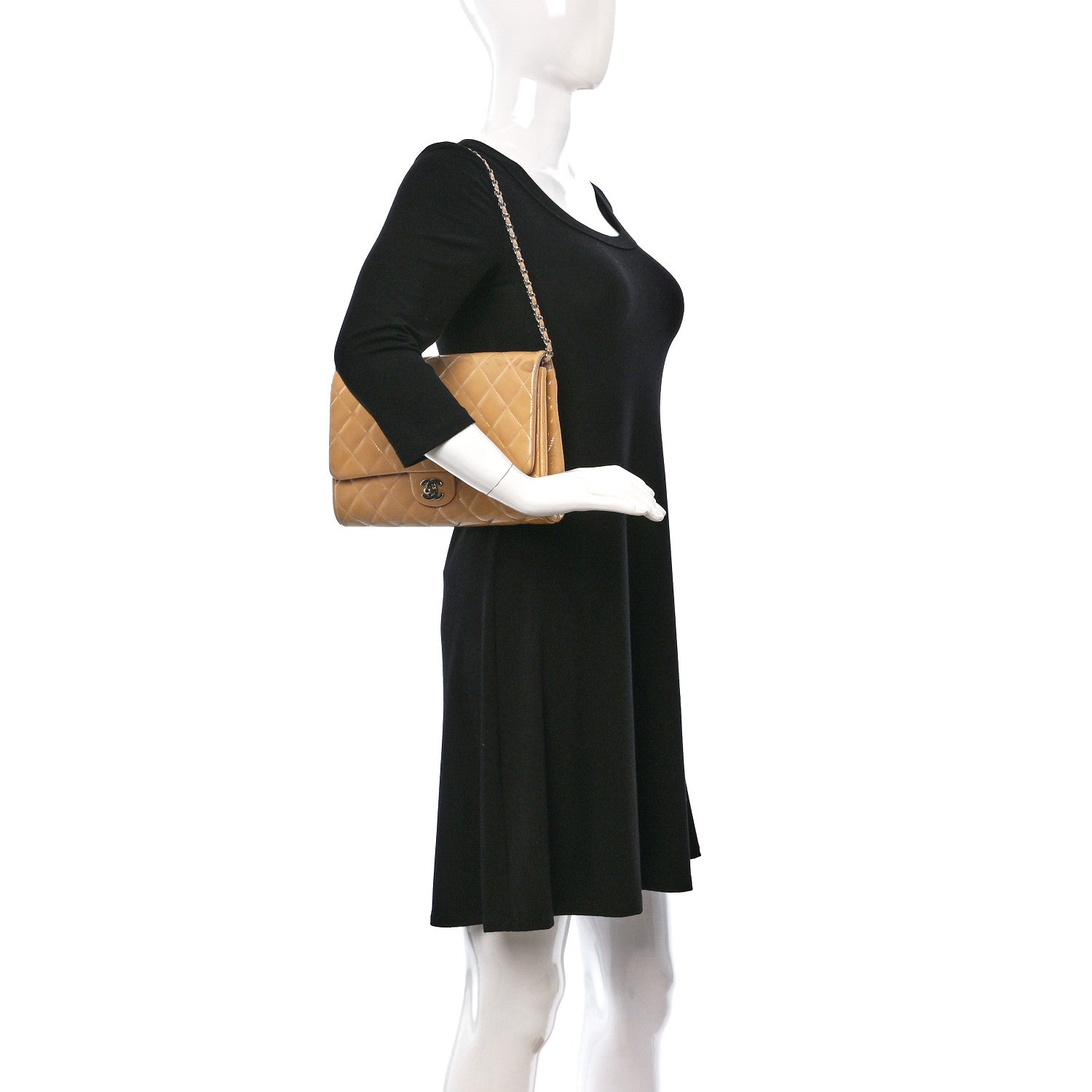 Chanel Patent Quilted Clutch with Chain Flap Beige 2 of 11