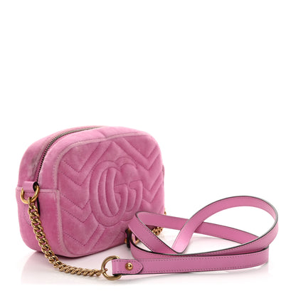 Gucci Velvet Matelasse Marquise Crystals Mini GG Marmont Chain Shoulder Bag Malva 3 of 10