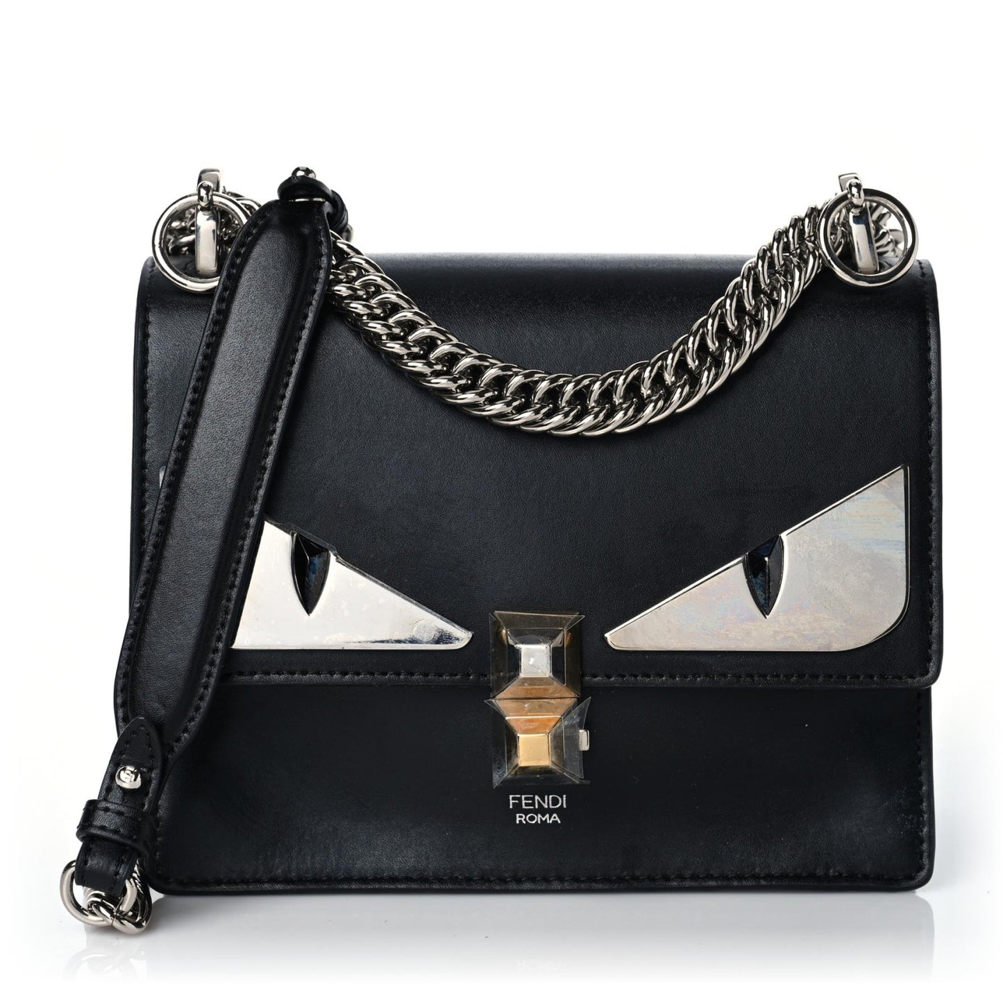 Vitello Liberty Lucido Metal Monster Eyes Studded Small Kan I Shoulder Bag Black