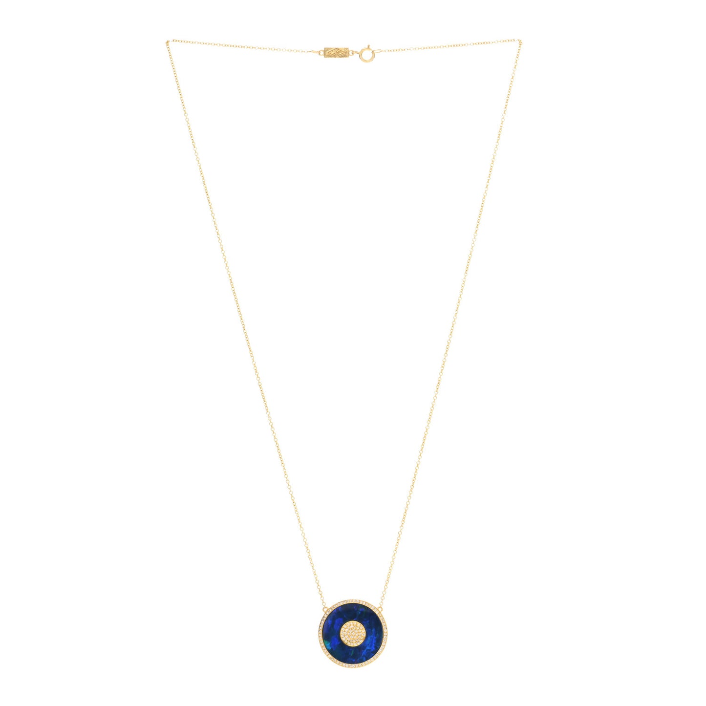 18K Yellow Gold Diamond Blue Boulder Opal Evil Eye Pendant Necklace