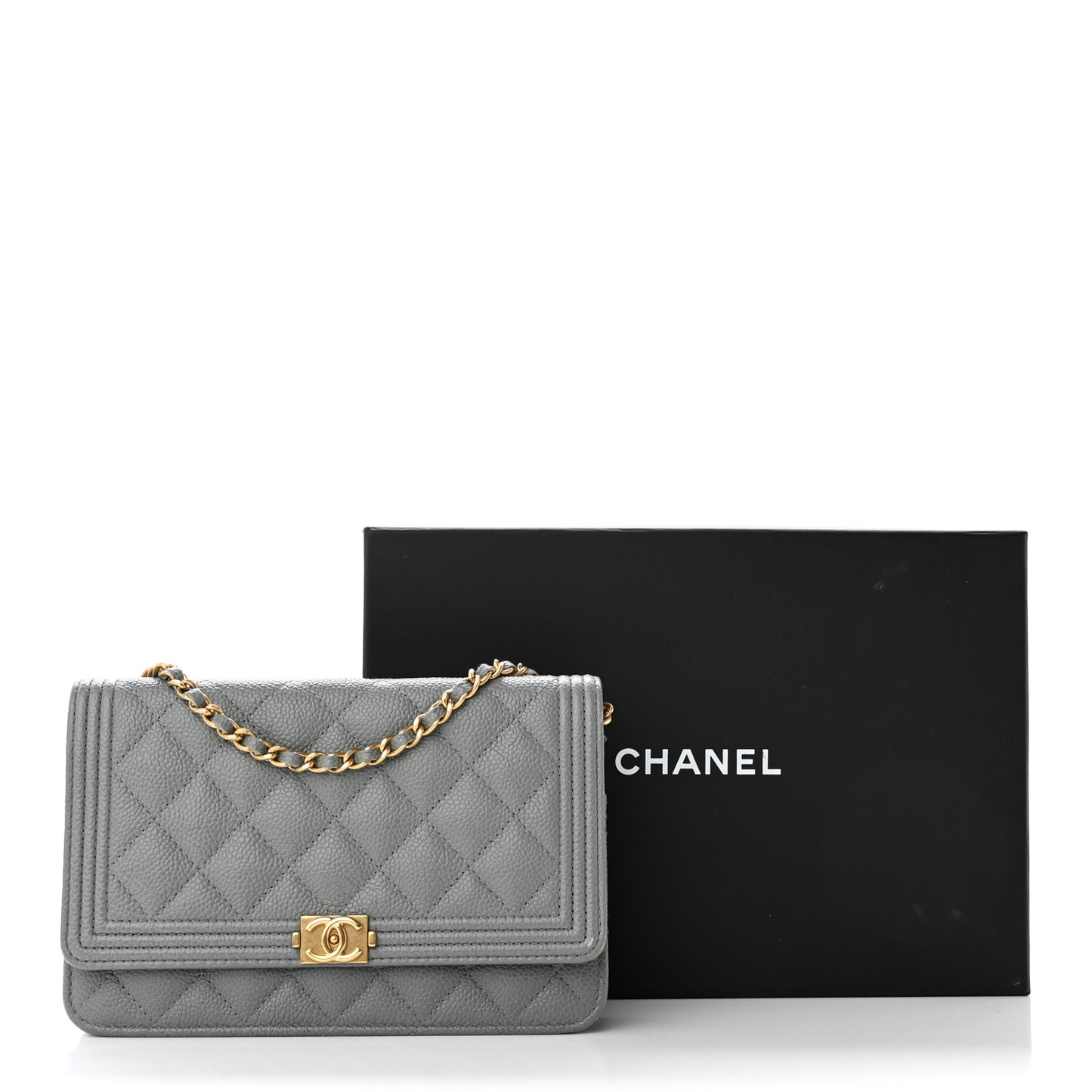 Caviar Quilted Boy Wallet On Chain WOC Grey