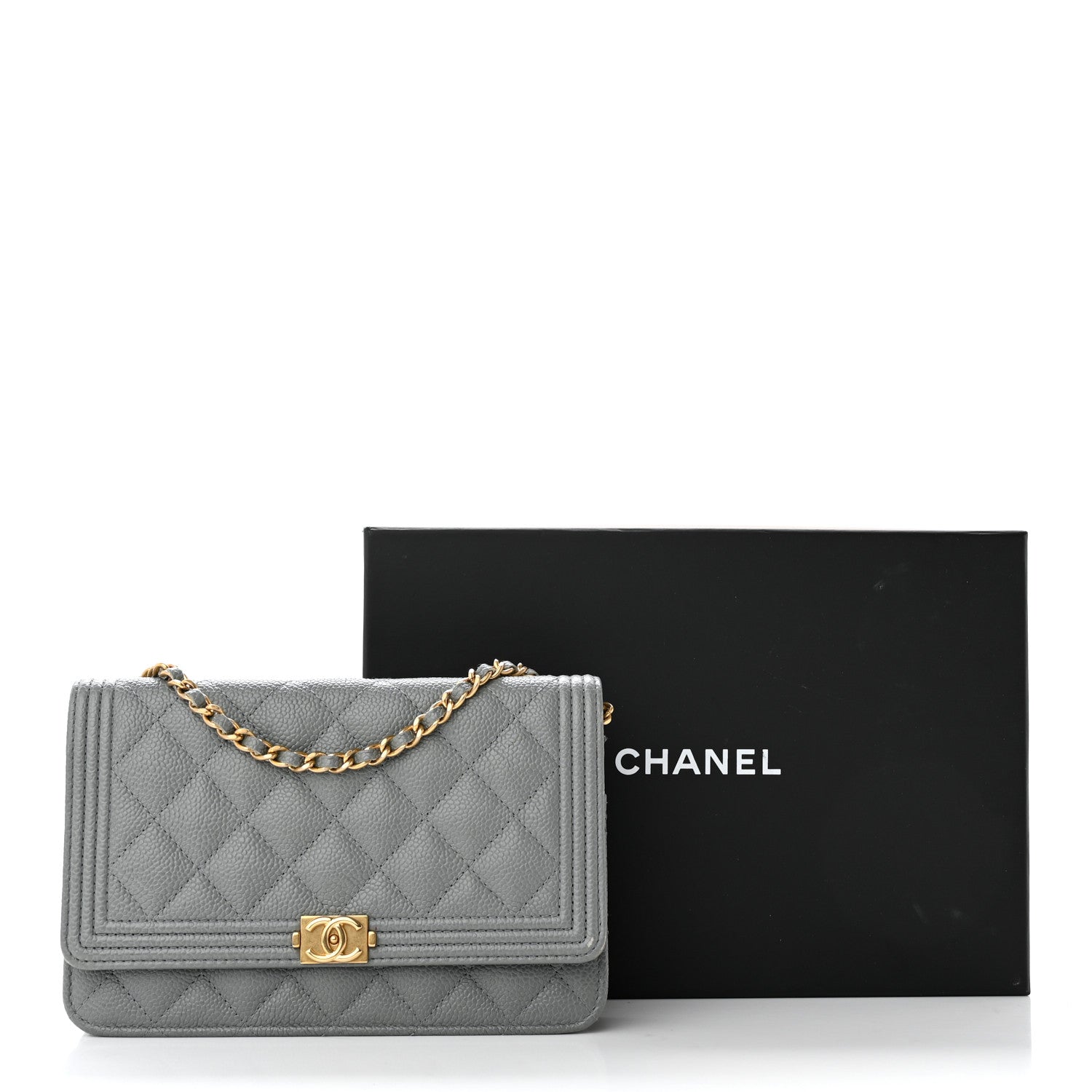 Chanel Caviar Quilted Boy Wallet On Chain WOC Grey 15 of 15