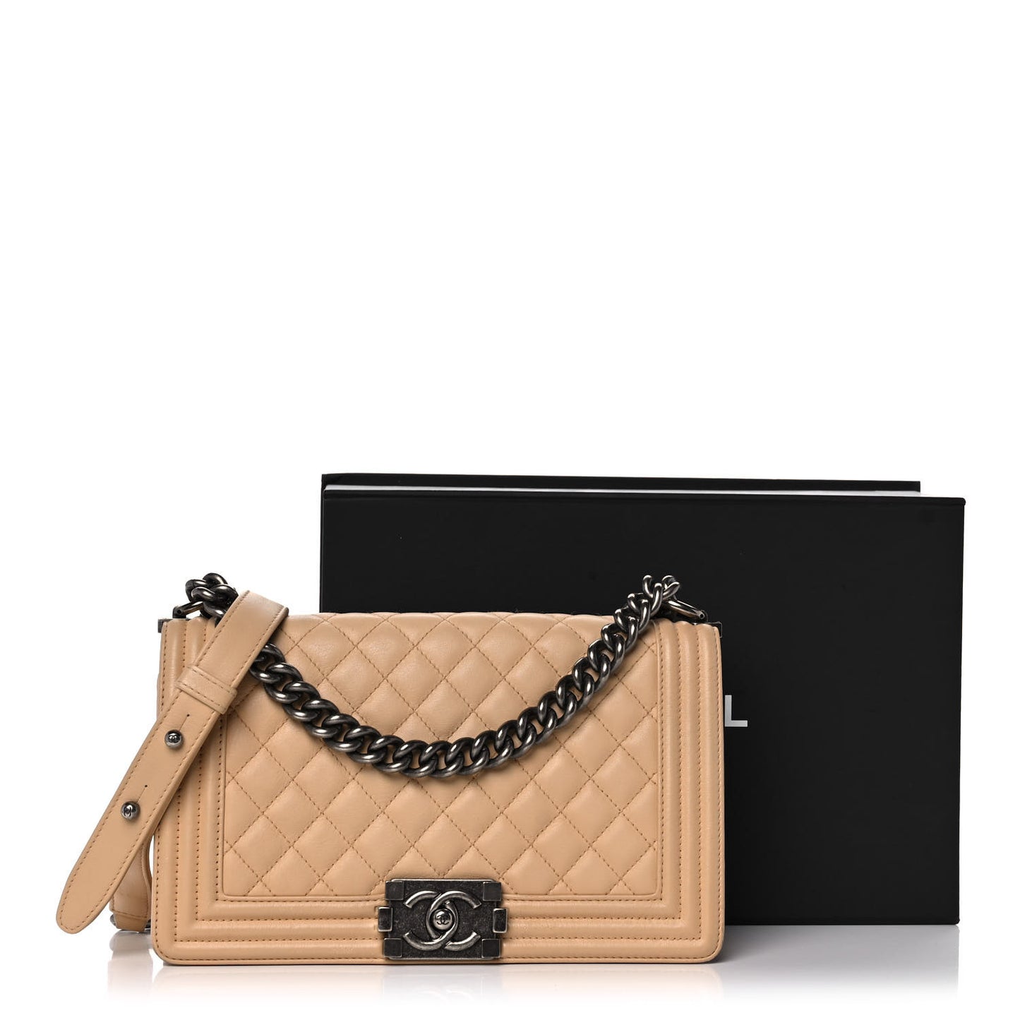 Calfskin Quilted Medium Boy Flap Beige