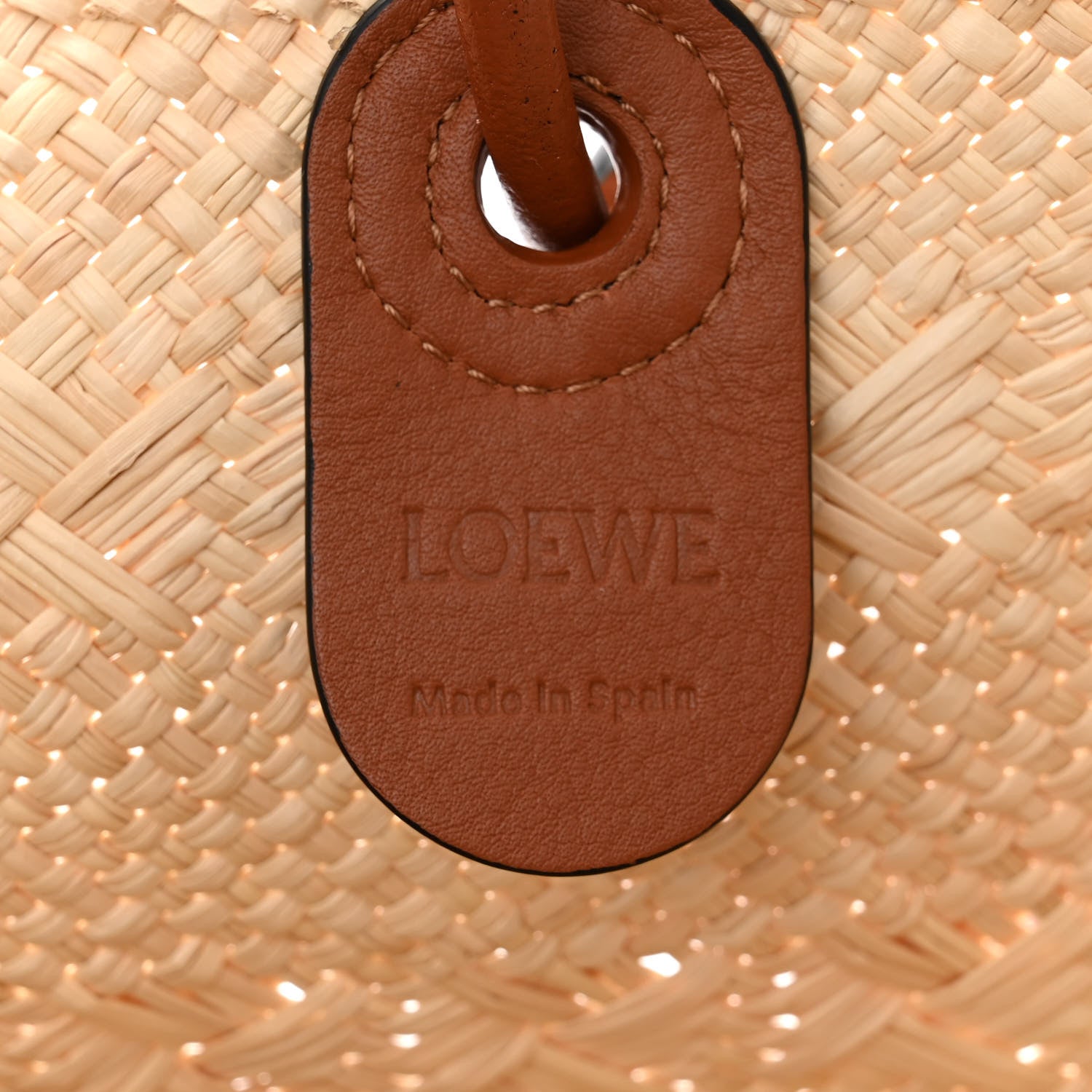 Loewe Calfskin Raffia Paulas Ibiza Medium Anagram Basket Tote Bag Natural Tan 6 of 10