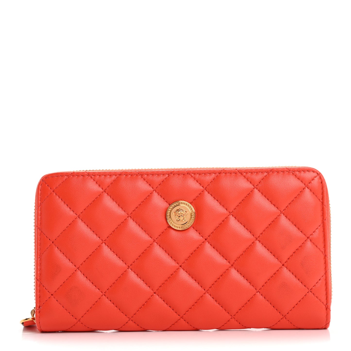 Nappa Quilted Medusa Zip Around Wallet Dark Orange
