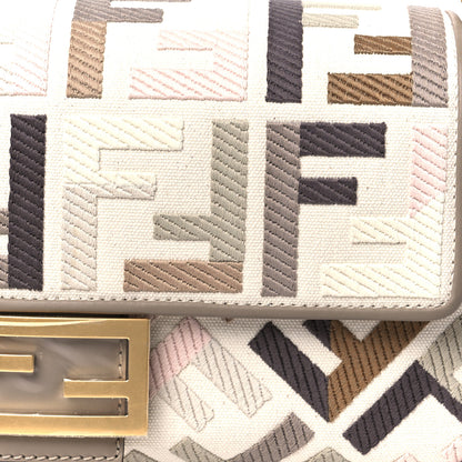 Fendi Canvas Vitello Seta FF Multicolor Embroidered Baguette Grezzo Multicolor Tortora 10 of 12
