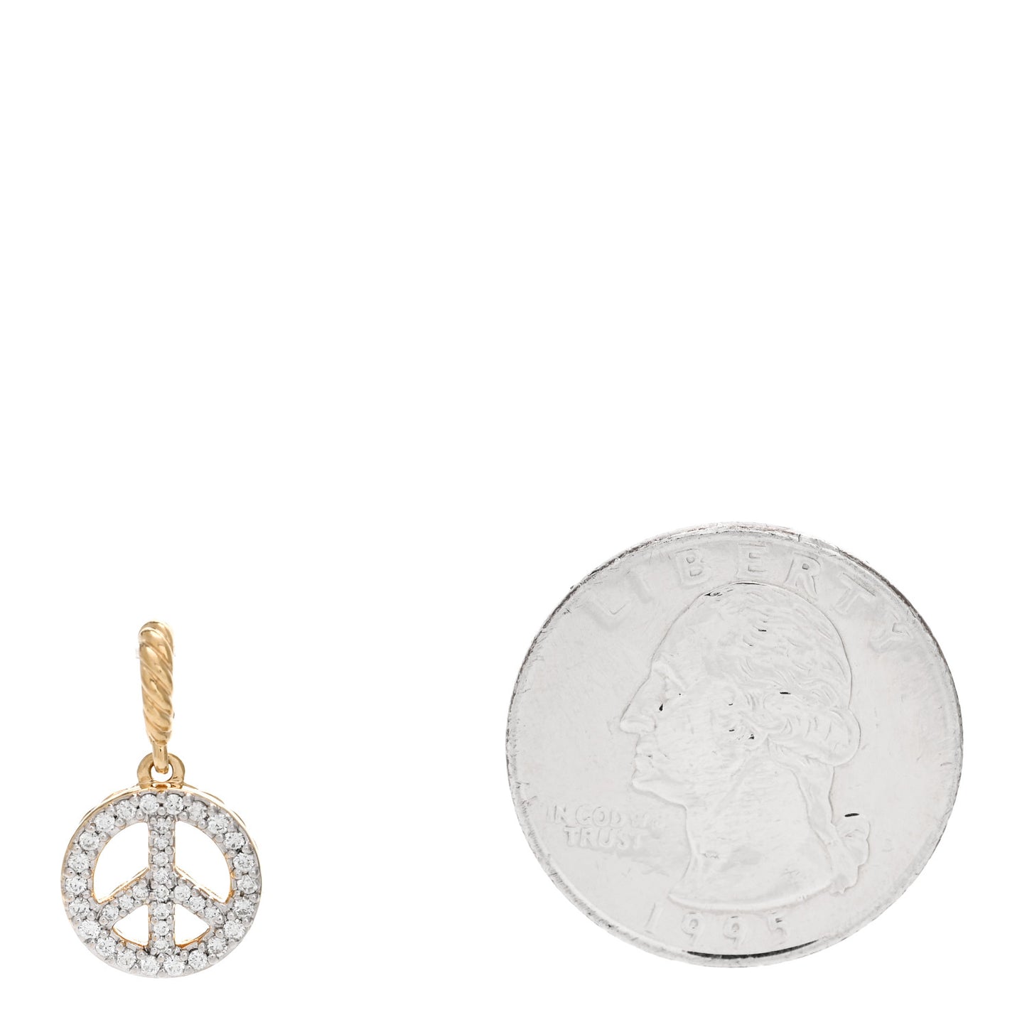 18K Yellow Gold Diamond Cable Collectibles Peace Sign Pendant
