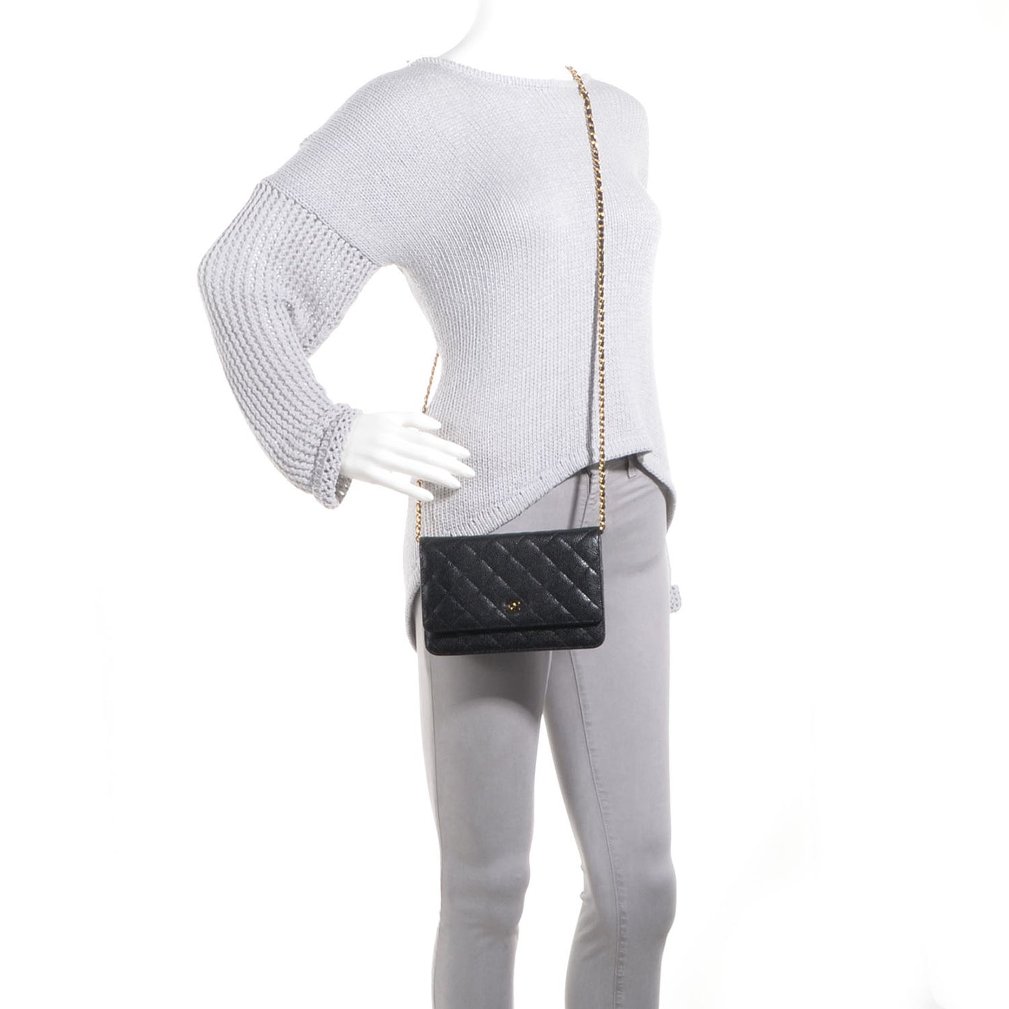 Caviar Quilted Wallet on Chain Black