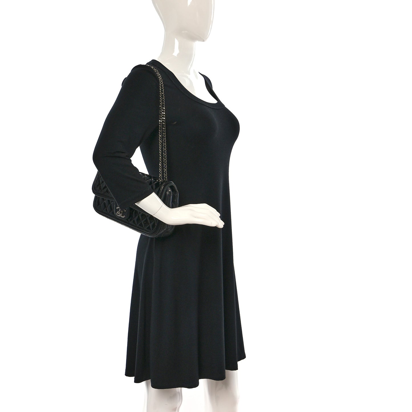 Patent Quilted Jumbo Classic Twist Flap Bag Black