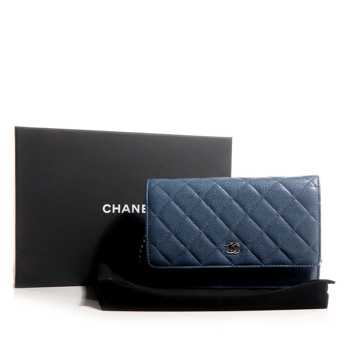 Caviar Quilted Wallet on Chain WOC Blue