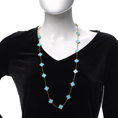 Van Cleef & Arpels 18K Yellow Gold Turquoise 20 Motifs Vintage Alhambra Necklace 2 of 8