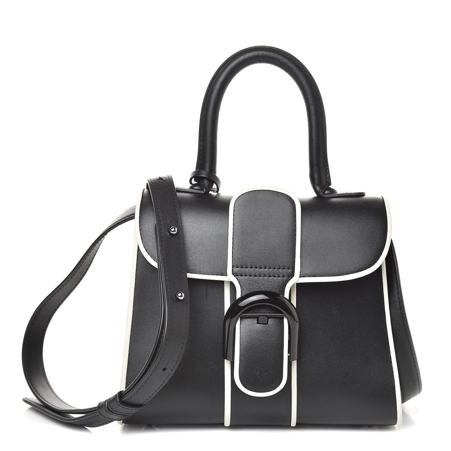 Calfskin Illusion Piped Mini Brillant Satchel Black