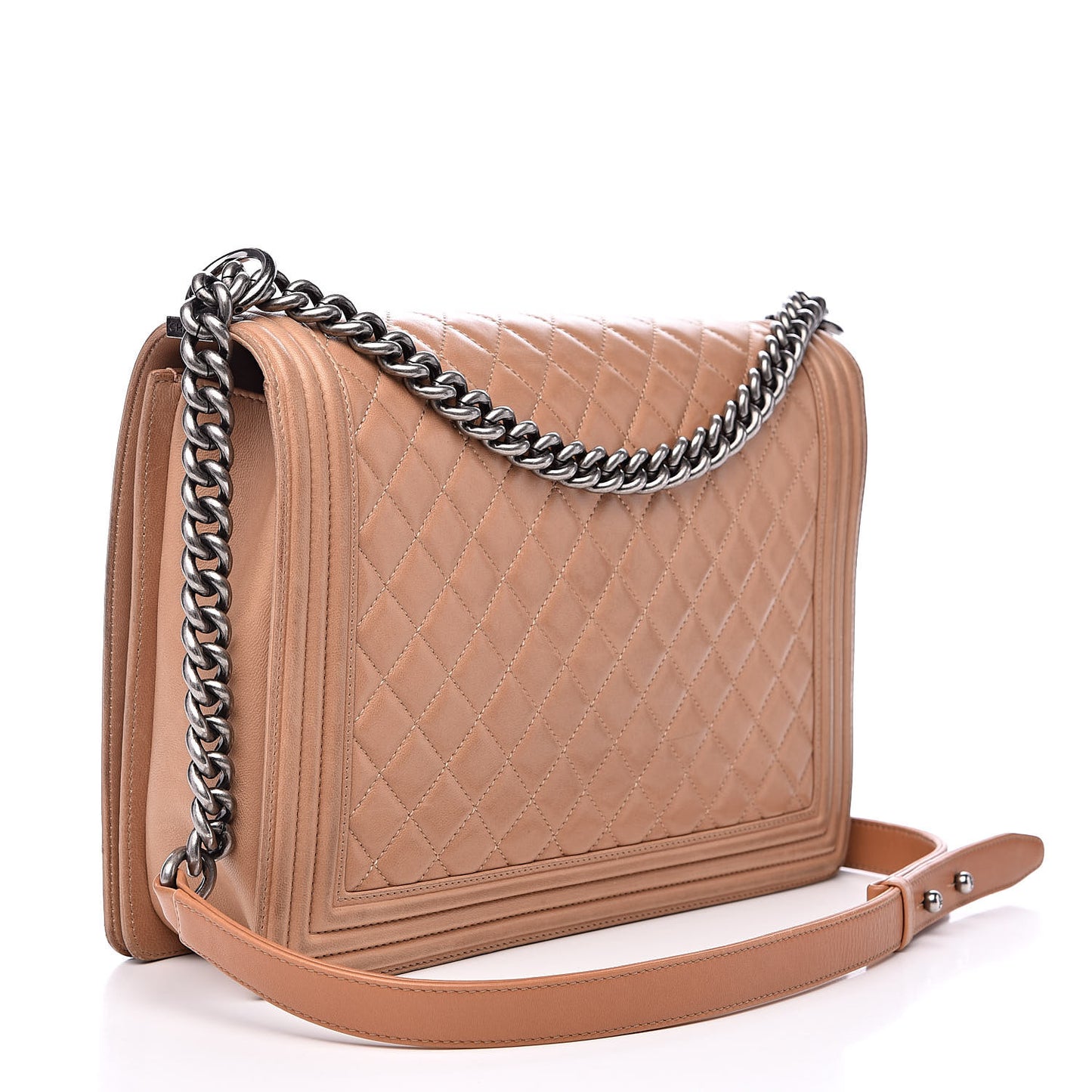 Lambskin Quilted Large Boy Flap Dark Beige