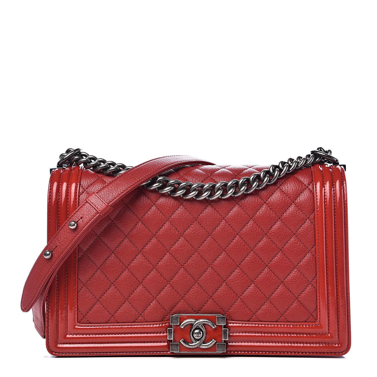 Chanel Patent Goatskin Quilted New Medium Boy Flap Red 1 of 11