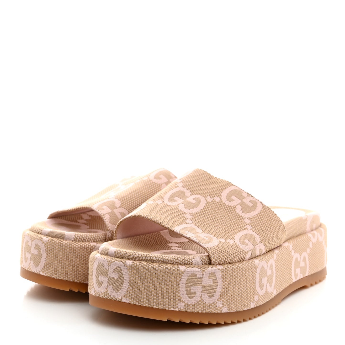 Monogram Jumbo GG Angelina Platform 55mm Slide Sandals 38.5 Beige Perfect Pink