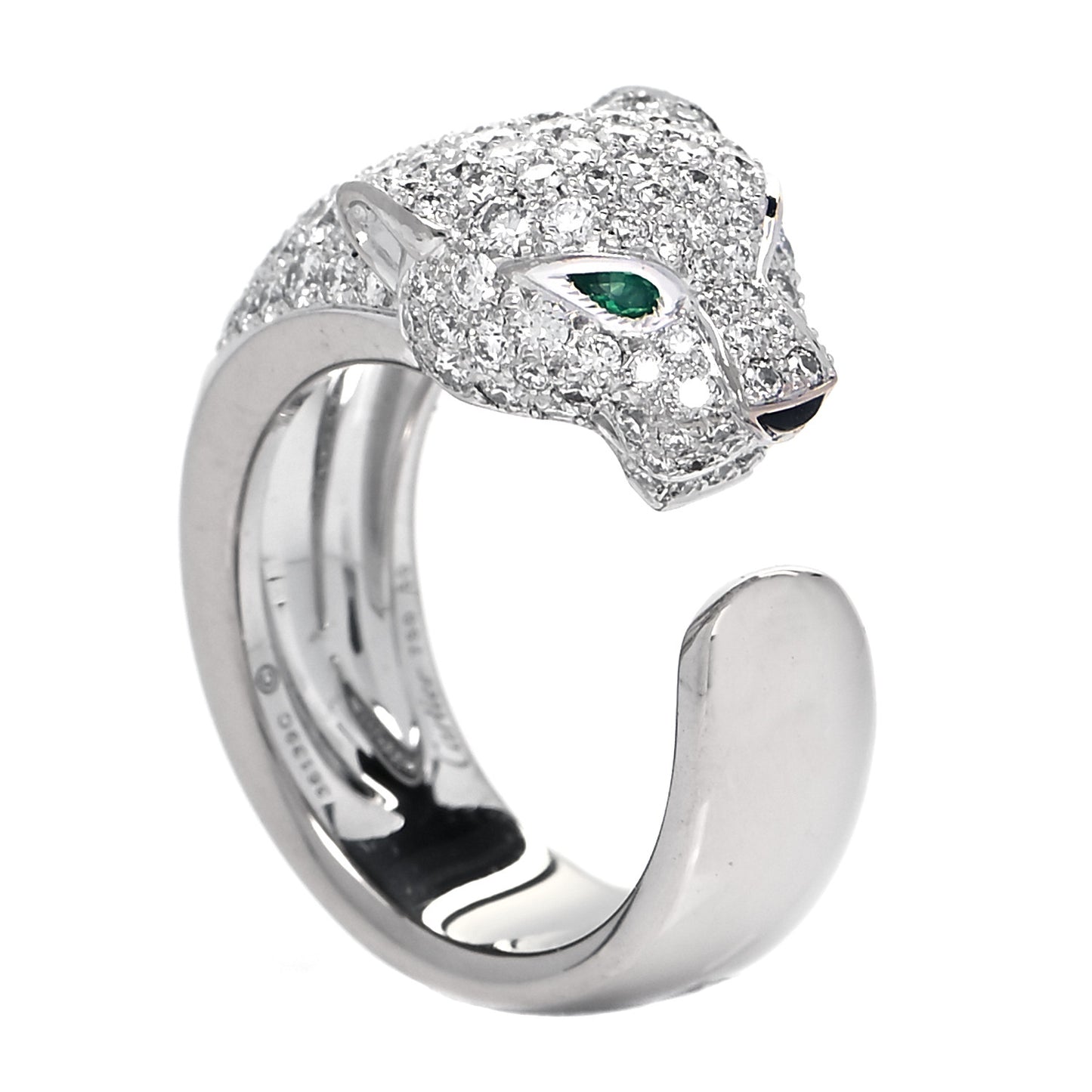 18K White Gold Diamond Black Onyx Emerald Panthere De Cartier Ring 50 5.25