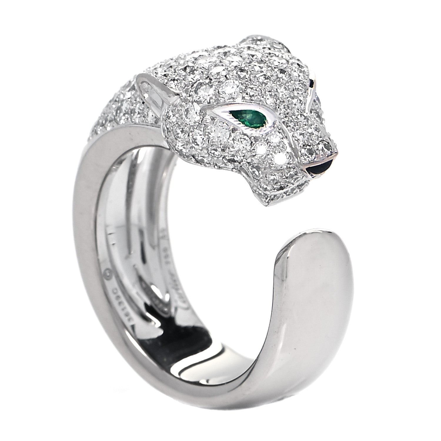 Cartier 18K White Gold Diamond Black Onyx Emerald Panthere De Cartier Ring 50 5.25 1 of 8