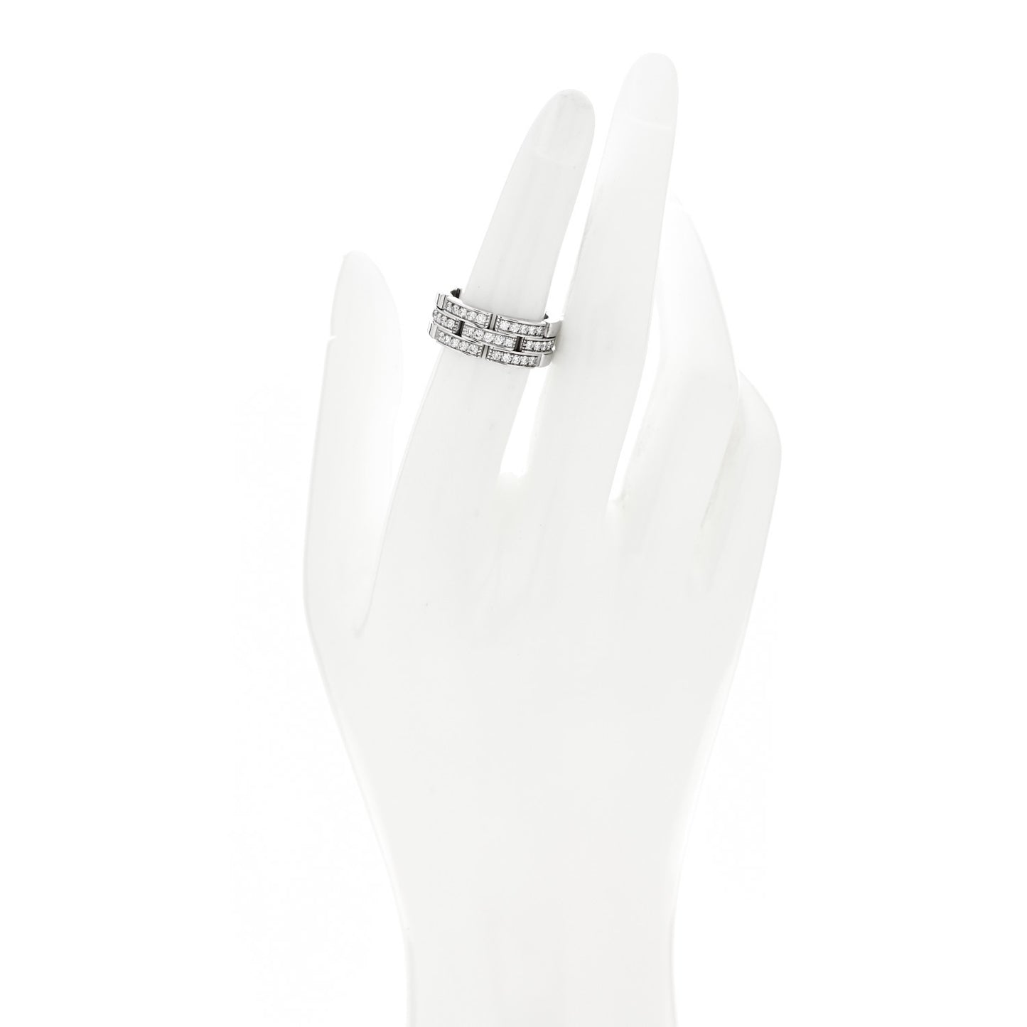 18K White Gold Diamond Maillon Panthere 3 Half Rows Paved Ring 53 6.25