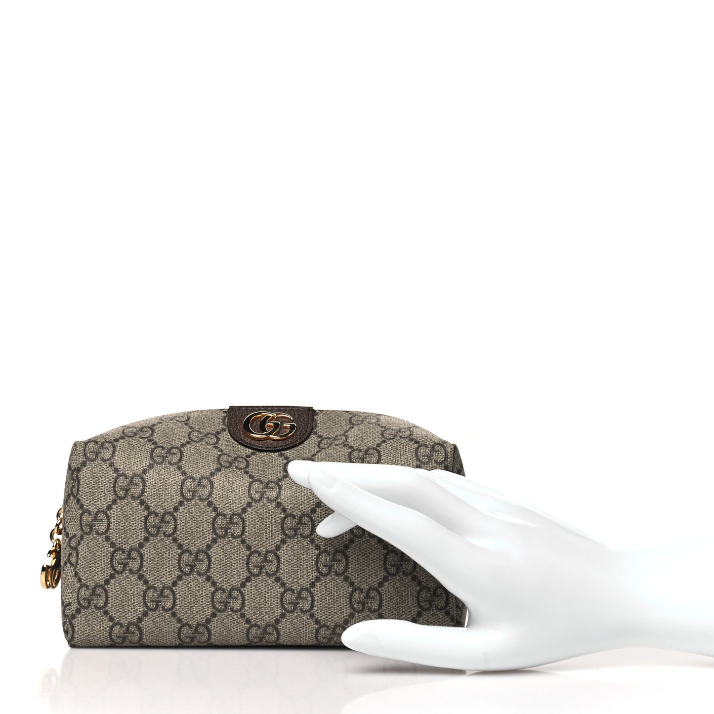 Soft GG Supreme Monogram Calfskin Medium Ophidia Cosmetic Case Beige Ebony New Acero