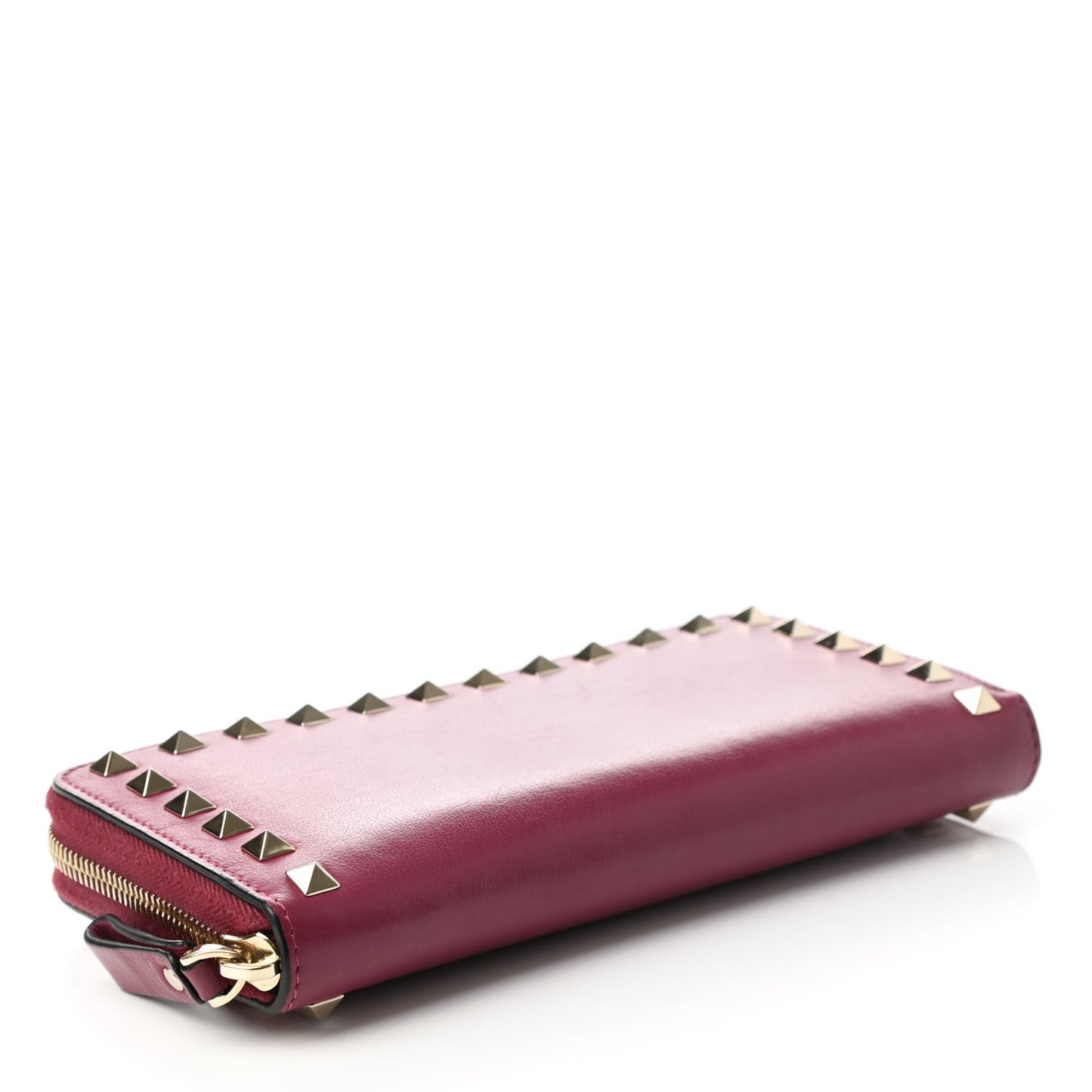 Calfskin Rockstud Zip Around Wallet Deep Cyclamin
