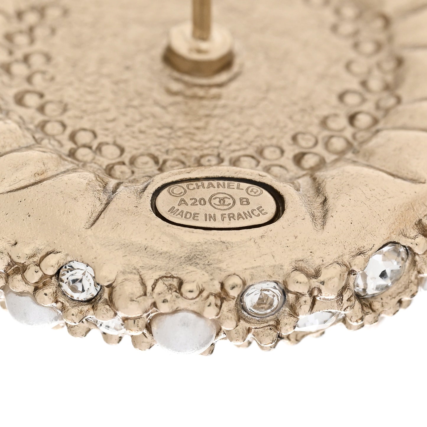 Pearl Crystal CC Round Earrings Light Gold