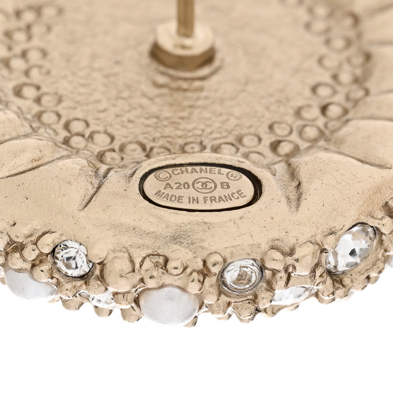 Chanel Pearl Crystal CC Round Earrings Light Gold 4 of 5