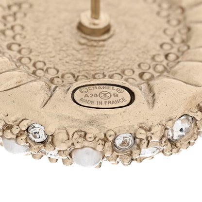 Chanel Pearl Crystal CC Round Earrings Light Gold 4 of 5