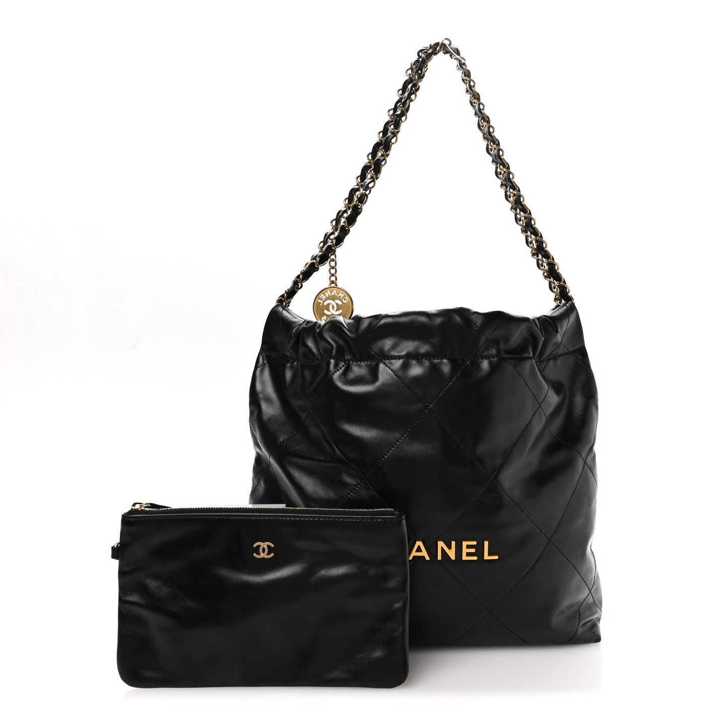 Shiny Calfskin Quilted Small Chanel 22 Black