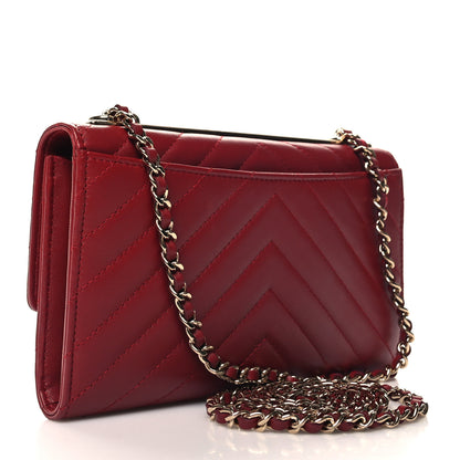 Chanel Lambskin Chevron Quilted Long Trendy CC Wallet On Chain WOC Red 3 of 12
