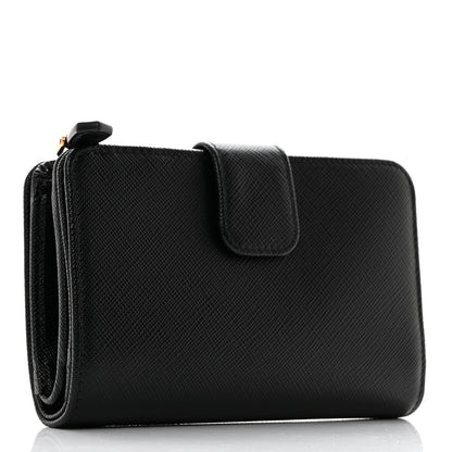 Prada Saffiano Metal Compact Wallet Black Ibisco 3 of 8