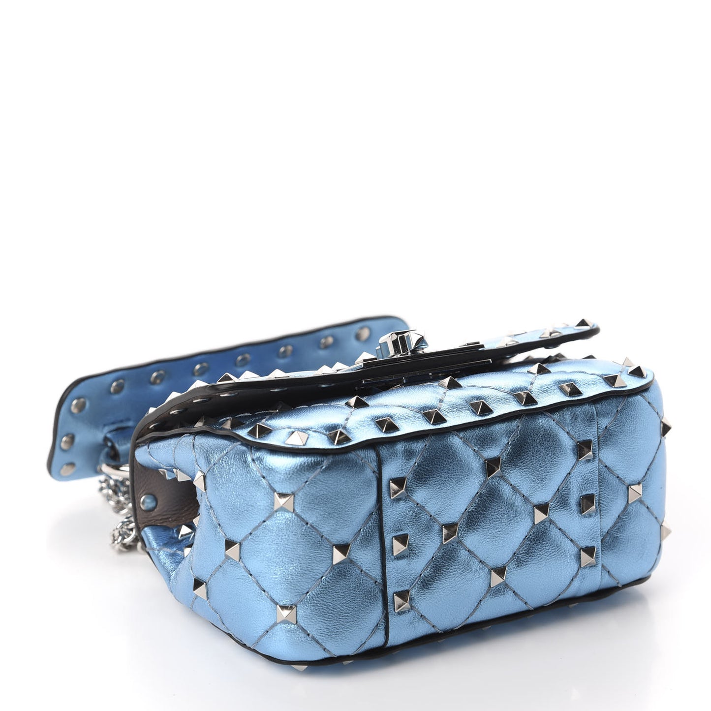 Metallic Nappa Micro Rockstud Spike Shoulder Bag Cerulean
