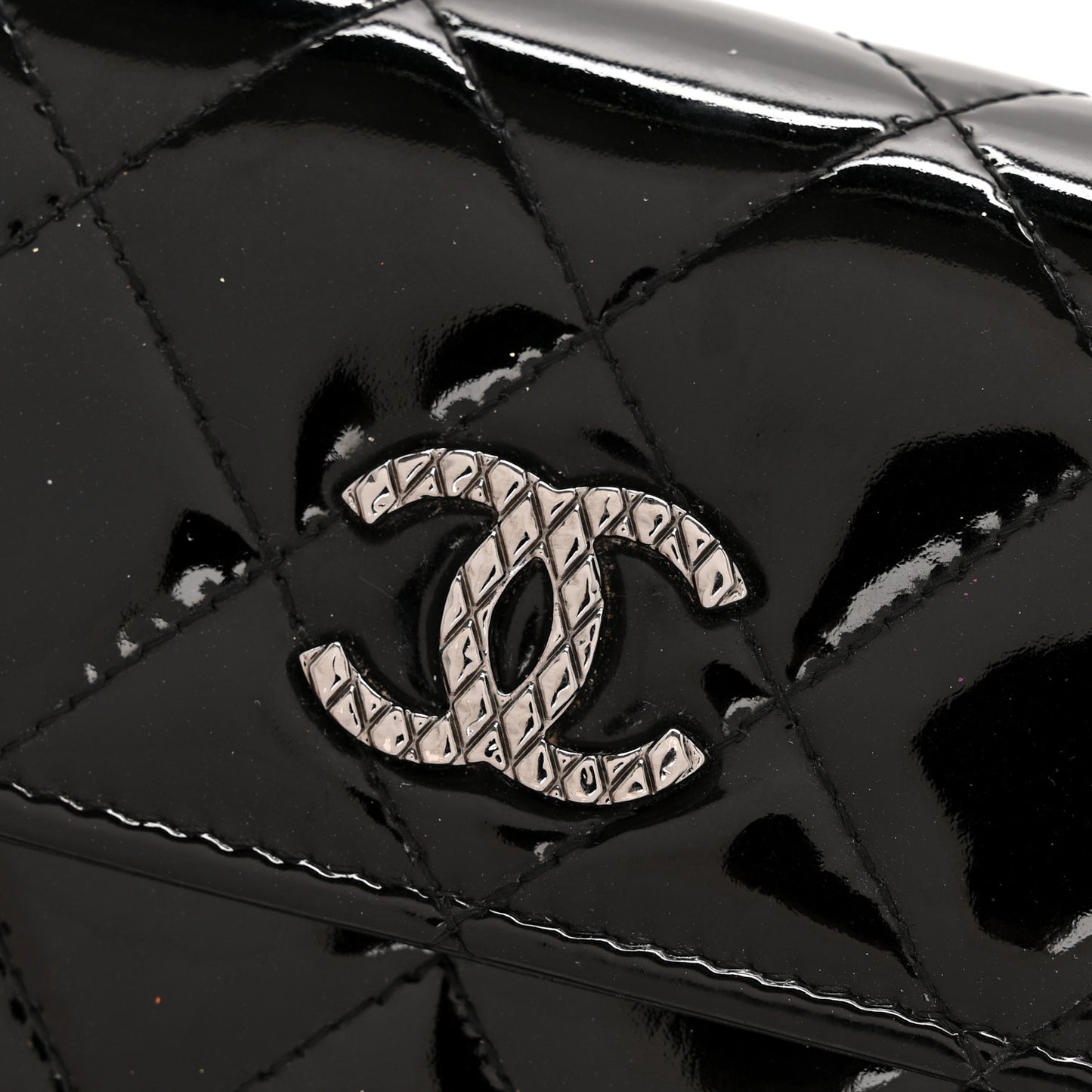 Patent Quilted Large Brilliant Flap Wallet Black