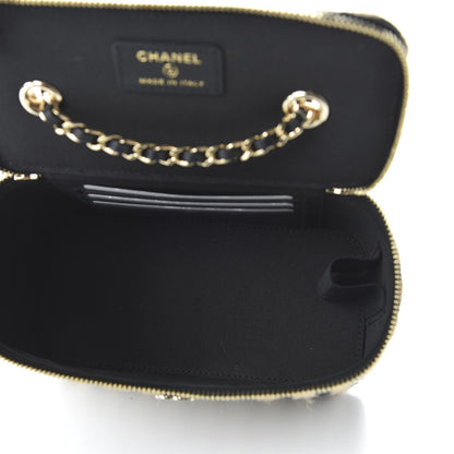 Chanel Raffia Jute Striped Small Vanity Case With Chain Black Beige 5 of 10