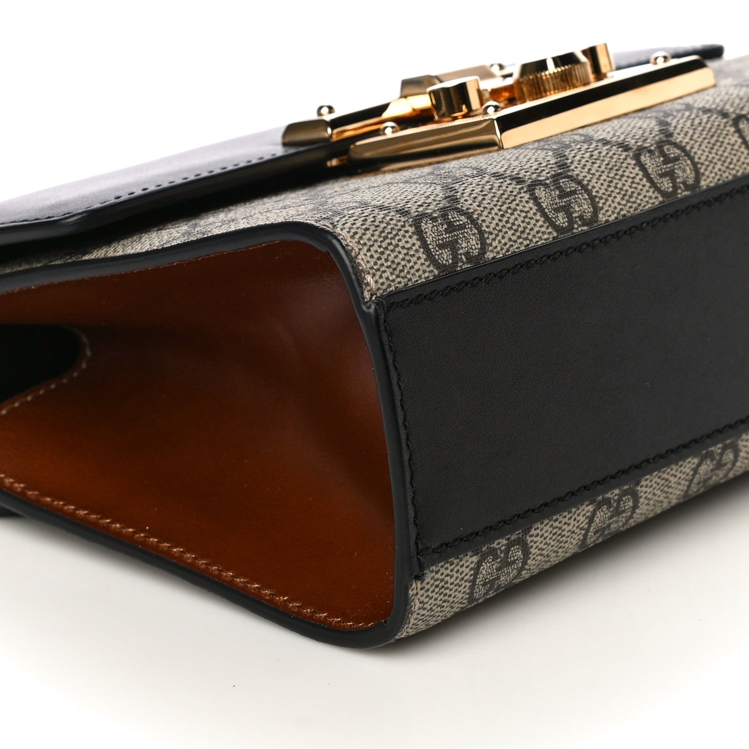 Gucci GG Supreme Monogram Calfskin Small Padlock Shoulder Bag Beige Black Cuir 8 of 14