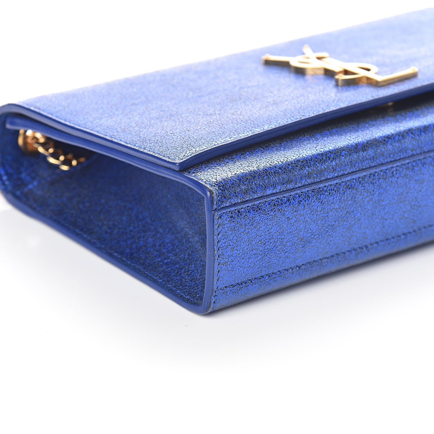 Saint Laurent Metallic Calfskin Medium Classic Monogram Kate Satchel Blue Royal 8 of 9